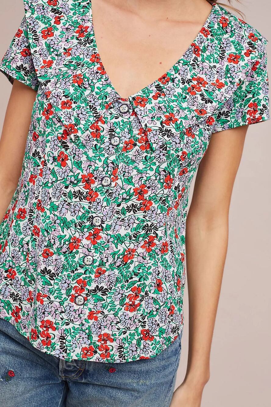 Maeve Anthropologie Womens 0 Austen Collared Blouse Floral Dainty Feminine